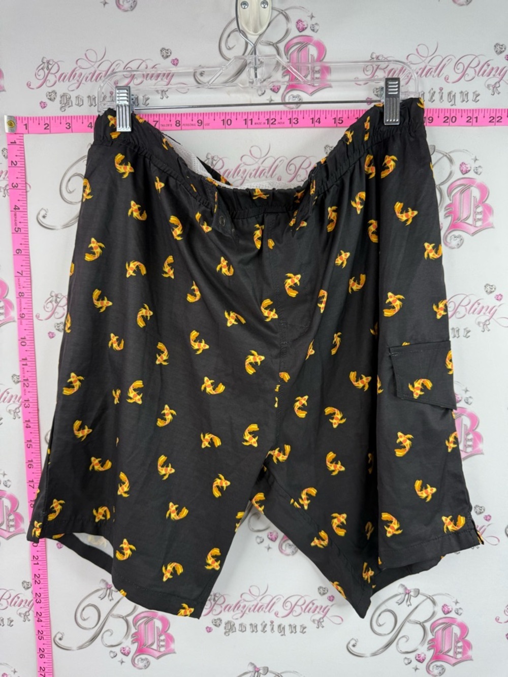 Sovereign Code shorts swim Men's Black Swim Board Shorts with Yellow Fish Print
